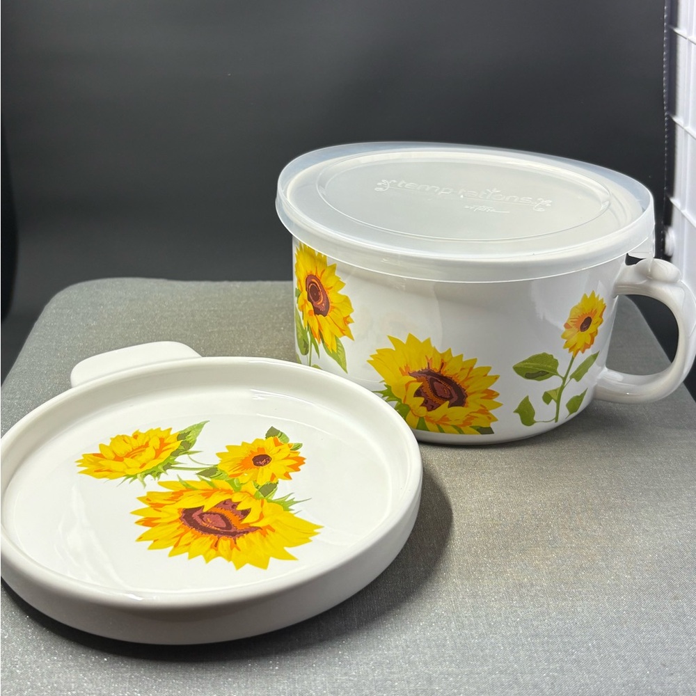 Sunflower 3 piece bowl small plate and plastic lid